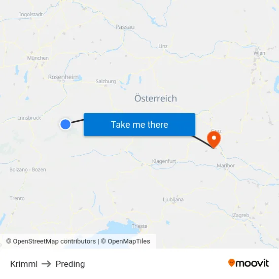 Krimml to Preding map