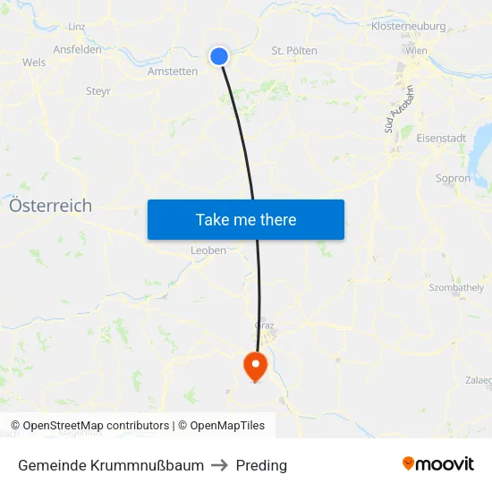 Gemeinde Krummnußbaum to Preding map