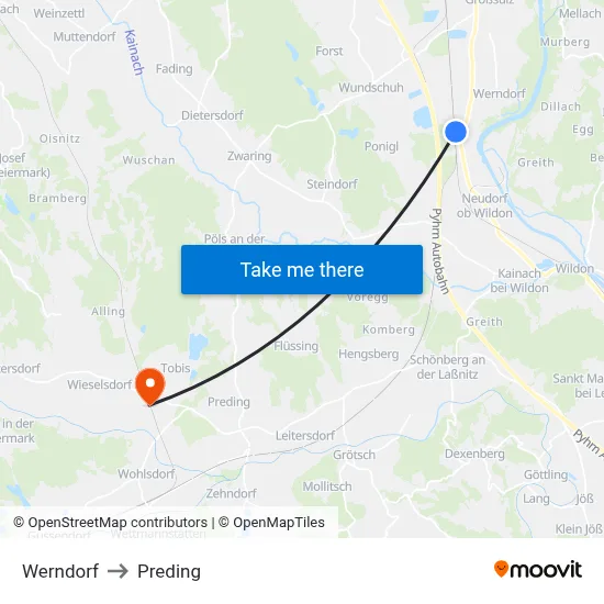Werndorf to Preding map