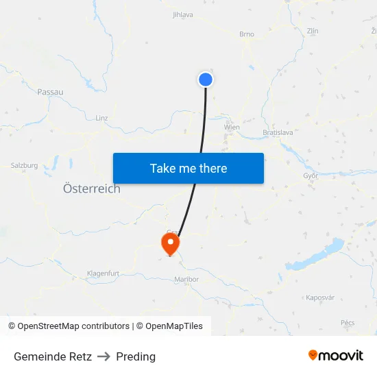 Gemeinde Retz to Preding map