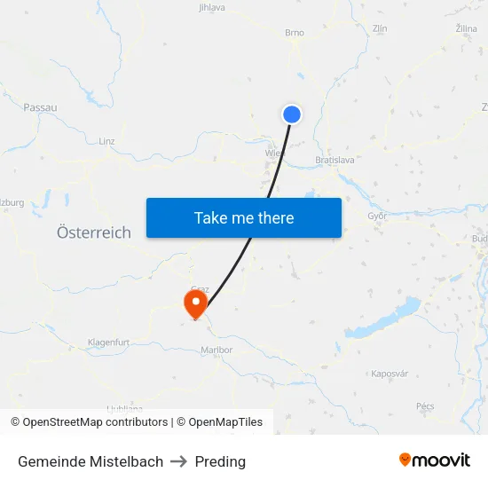 Gemeinde Mistelbach to Preding map