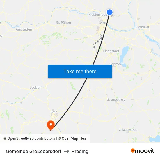 Gemeinde Großebersdorf to Preding map