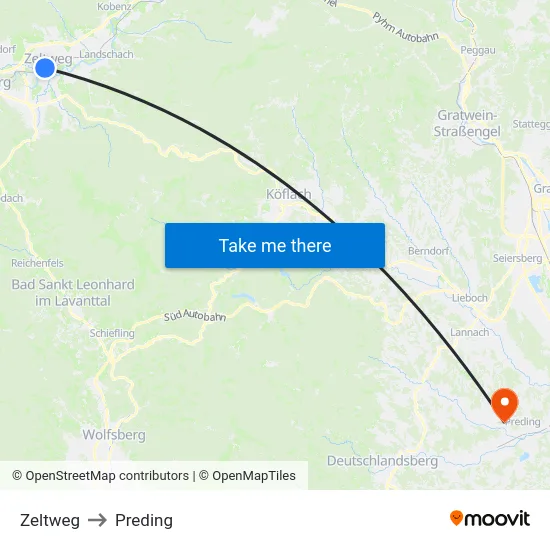 Zeltweg to Preding map