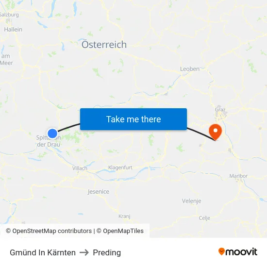Gmünd In Kärnten to Preding map