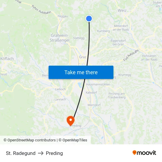St. Radegund to Preding map