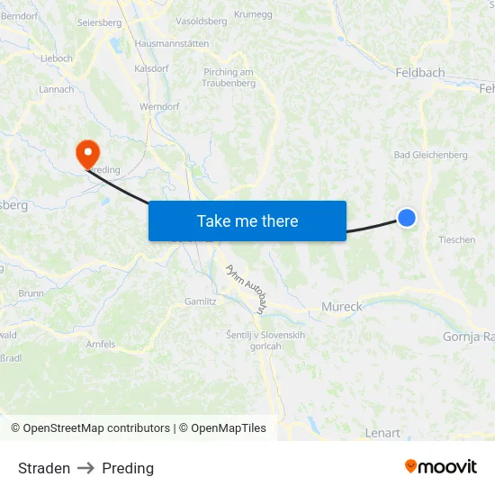 Straden to Preding map