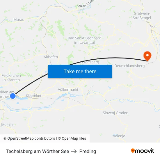 Techelsberg am Wörther See to Preding map