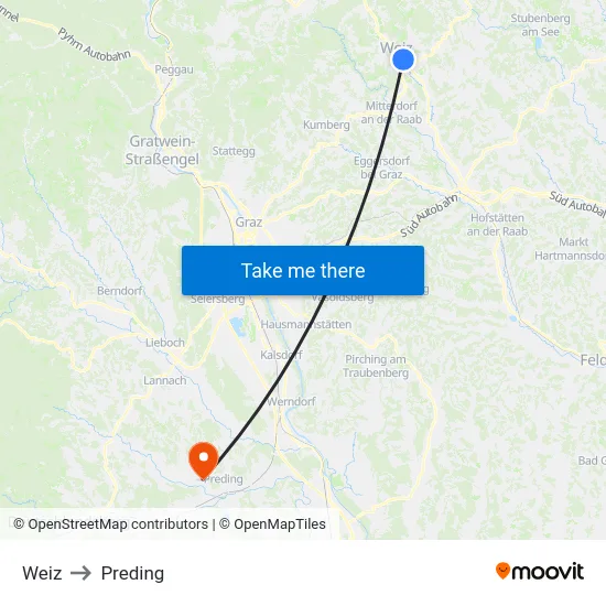 Weiz to Preding map