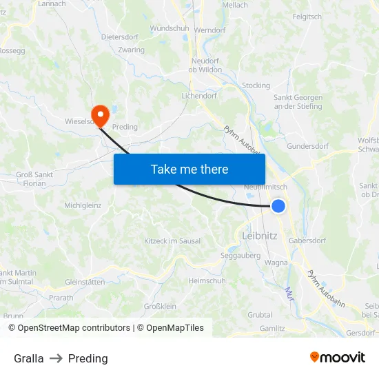 Gralla to Preding map