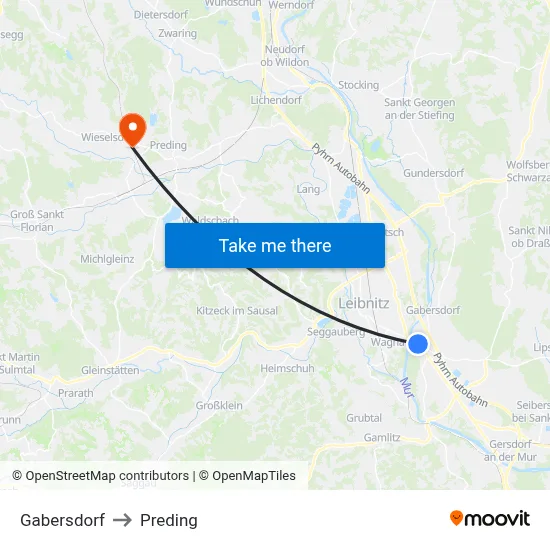 Gabersdorf to Preding map