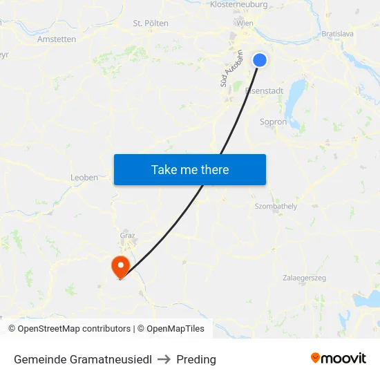 Gemeinde Gramatneusiedl to Preding map