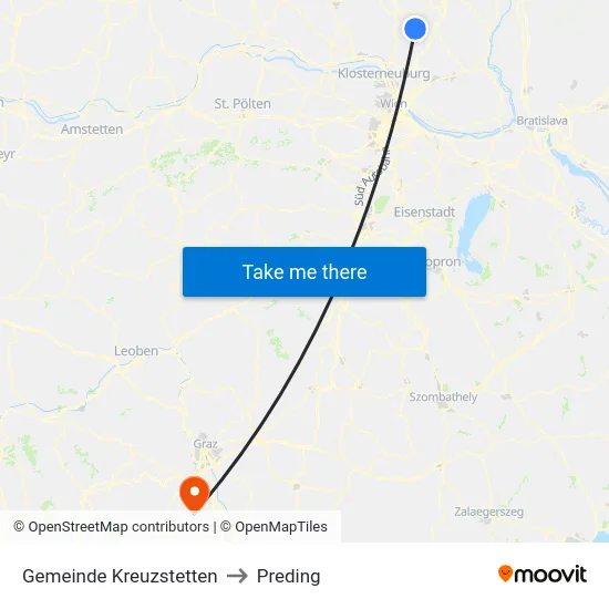 Gemeinde Kreuzstetten to Preding map