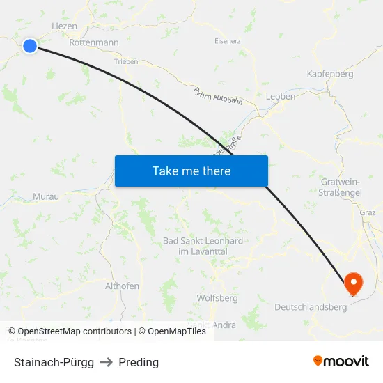 Stainach-Pürgg to Preding map