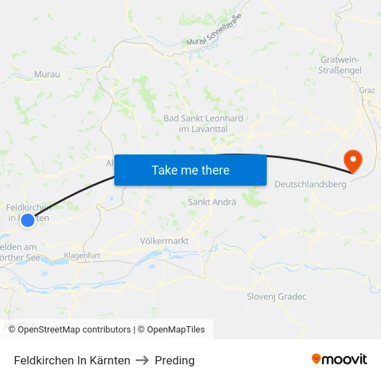 Feldkirchen In Kärnten to Preding map