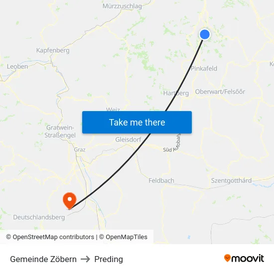 Gemeinde Zöbern to Preding map