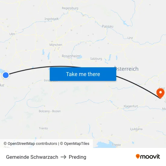 Gemeinde Schwarzach to Preding map