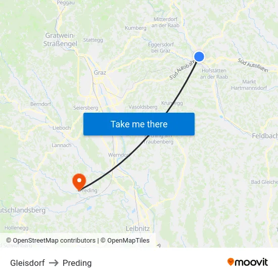 Gleisdorf to Preding map
