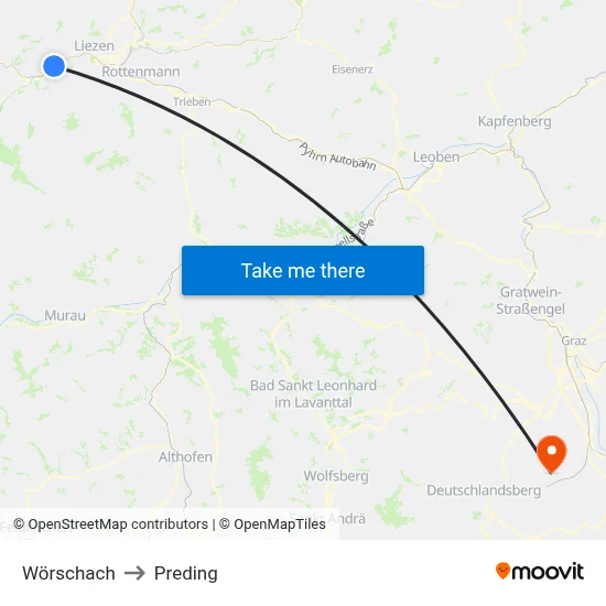 Wörschach to Preding map