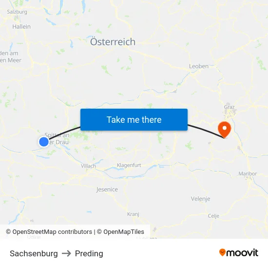 Sachsenburg to Preding map