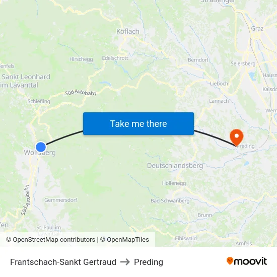 Frantschach-Sankt Gertraud to Preding map