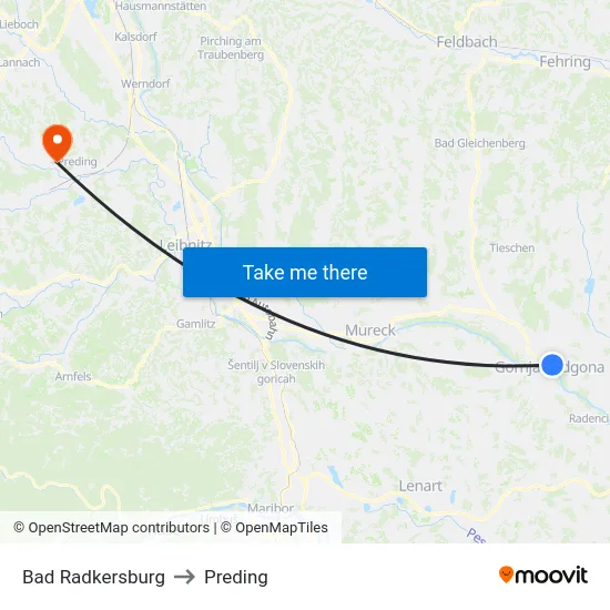 Bad Radkersburg to Preding map