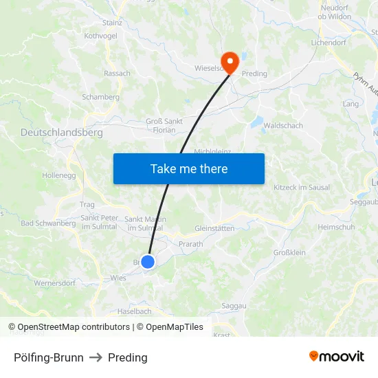 Pölfing-Brunn to Preding map