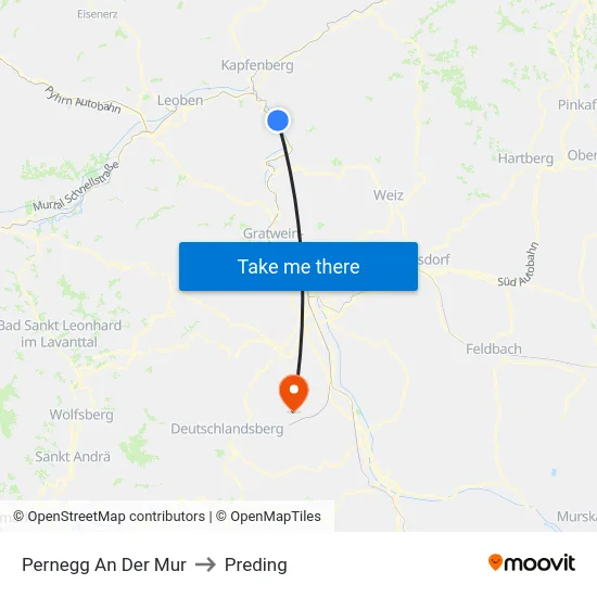 Pernegg An Der Mur to Preding map