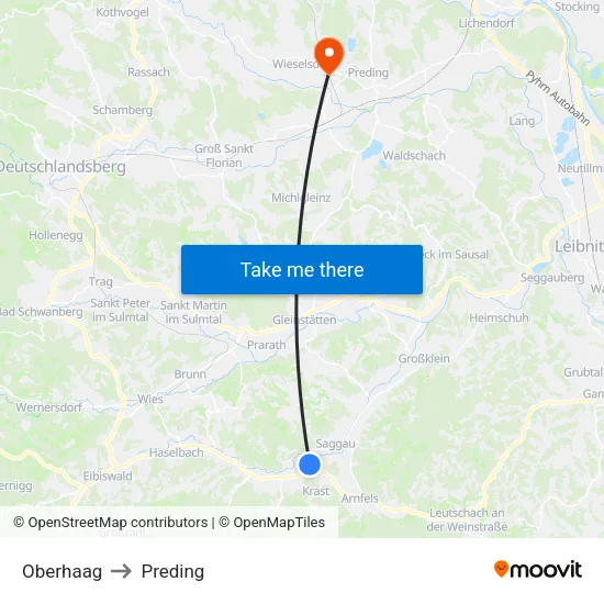 Oberhaag to Preding map