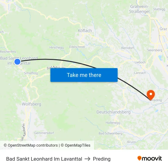 Bad Sankt Leonhard Im Lavanttal to Preding map