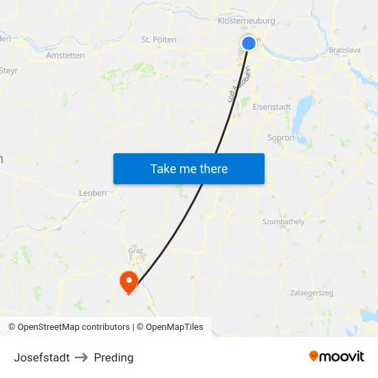 Josefstadt to Preding map