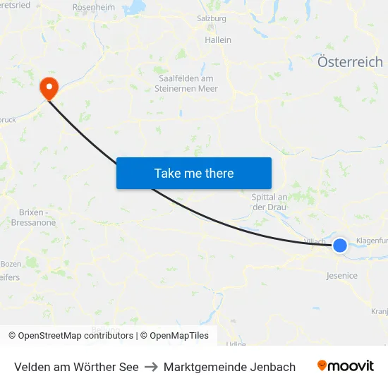 Velden am Wörther See to Marktgemeinde Jenbach map