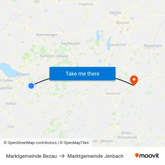 Marktgemeinde Bezau to Marktgemeinde Jenbach map