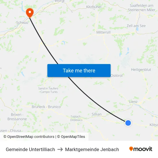 Gemeinde Untertilliach to Marktgemeinde Jenbach map