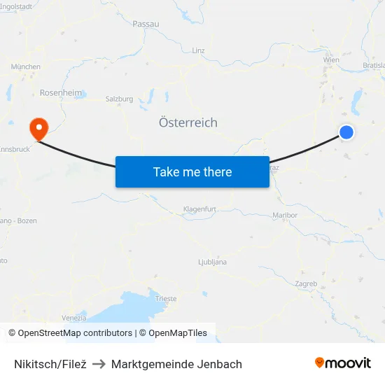 Nikitsch/Filež to Marktgemeinde Jenbach map