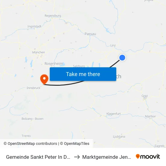 Gemeinde Sankt Peter In Der Au to Marktgemeinde Jenbach map