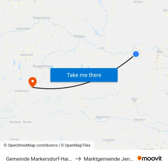 Gemeinde Markersdorf-Haindorf to Marktgemeinde Jenbach map