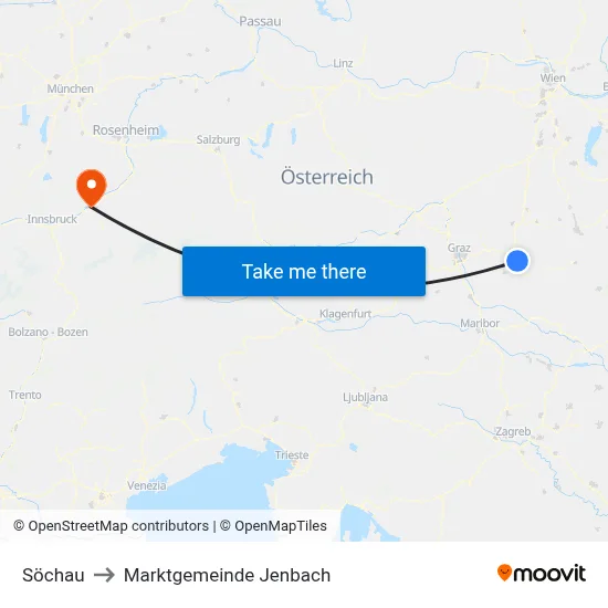 Söchau to Marktgemeinde Jenbach map