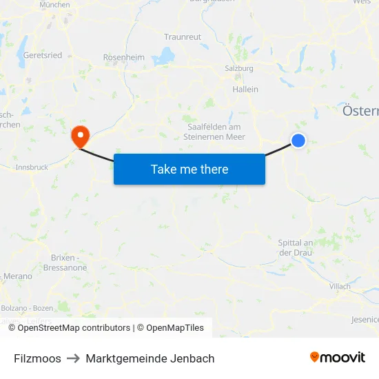 Filzmoos to Marktgemeinde Jenbach map