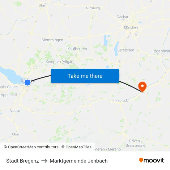 Stadt Bregenz to Marktgemeinde Jenbach map