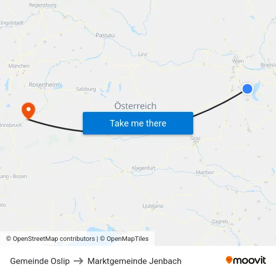 Gemeinde Oslip to Marktgemeinde Jenbach map