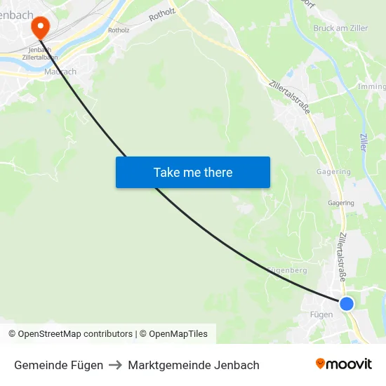 Gemeinde Fügen to Marktgemeinde Jenbach map