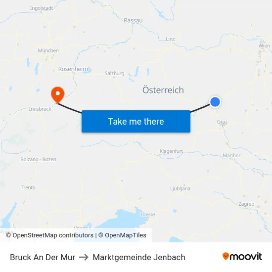 Bruck An Der Mur to Marktgemeinde Jenbach map