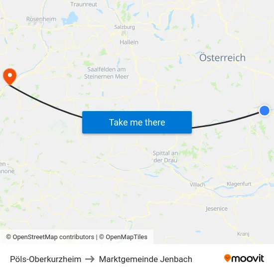 Pöls-Oberkurzheim to Marktgemeinde Jenbach map