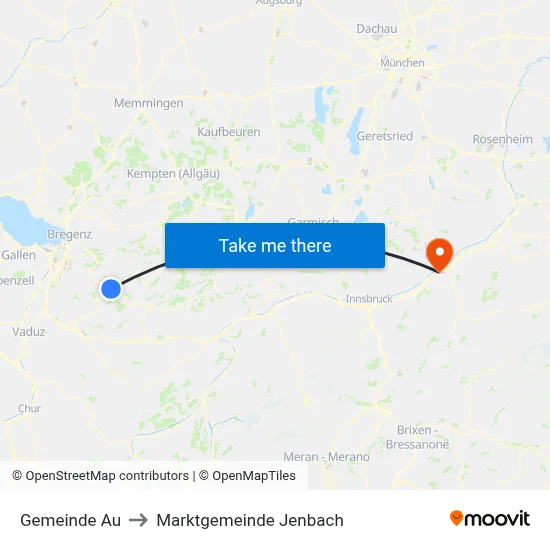 Gemeinde Au to Marktgemeinde Jenbach map