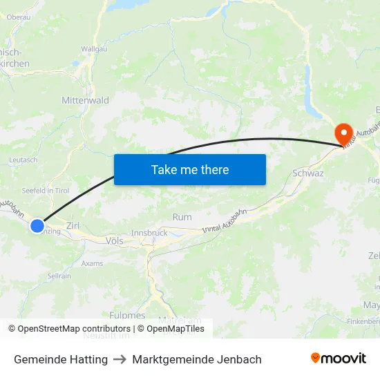 Gemeinde Hatting to Marktgemeinde Jenbach map