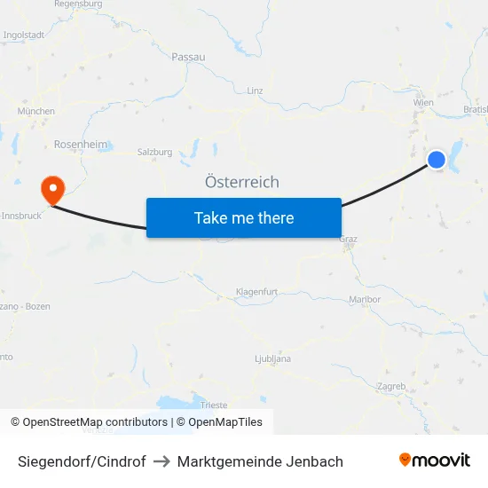Siegendorf/Cindrof to Marktgemeinde Jenbach map