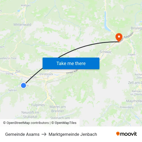 Gemeinde Axams to Marktgemeinde Jenbach map