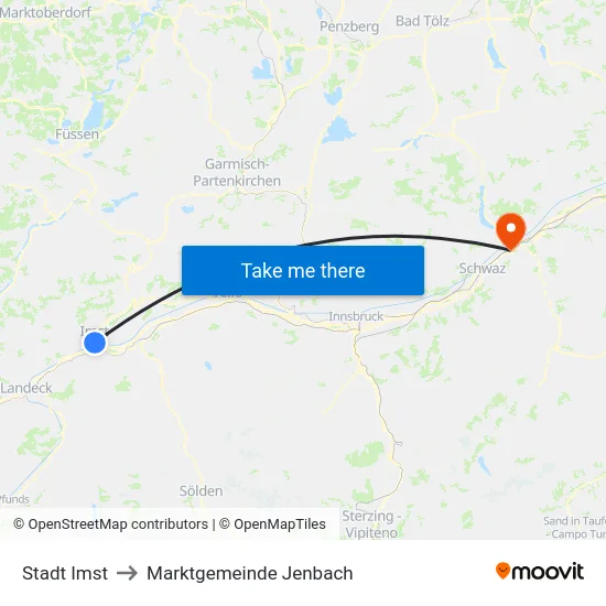 Stadt Imst to Marktgemeinde Jenbach map