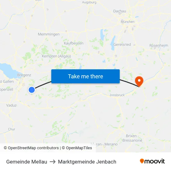 Gemeinde Mellau to Marktgemeinde Jenbach map