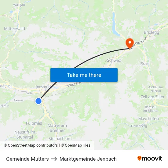 Gemeinde Mutters to Marktgemeinde Jenbach map